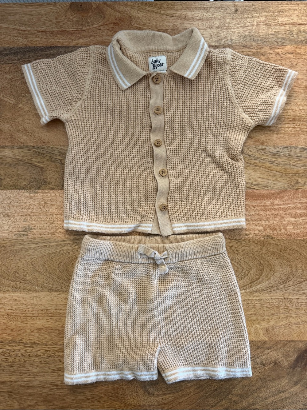 Baby Bijou Cream Knit Kids Matching Set - Short Sleeve Polo & Shorts